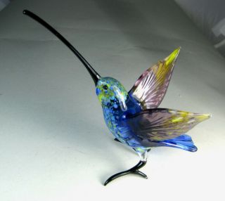 Blown Glass Animal Bird Hummingbird Murano Figurine Long Beak Art Handmade