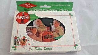 Vintage Coca Cola Nostalgia Christmas Card Tin Set Of 2 Decks 1994 In Pack