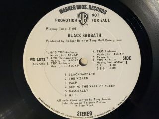 Mega Rare White Label Black Sabbath Debut Album 1970 Promo Us Self Titled Lp