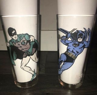 1966 Dc Comics Batman & Robin Set 6 " Drinking Glass Pepsi Series 2 Glasses