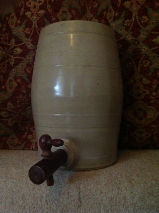 Vintage Ceramic Stoneware Cask Barrel Keg Wooden Tap Complete.  Kitchen Or Bar.