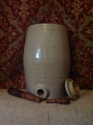 Vintage Ceramic Stoneware Cask Barrel Keg Wooden Tap Complete.  Kitchen or Bar. 2