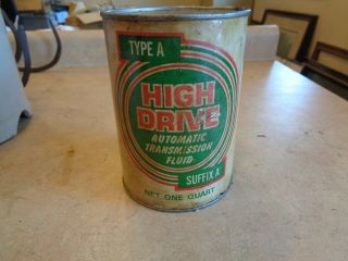 Vintage 1 Quart High Drive Automatic Transmission Fluid Motor Oil Can Full