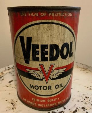 Vintage Veedol Rare Motor Oil Quart Can Metal Empty Old Flying A