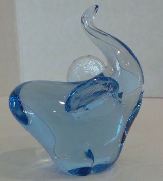Blue Art Glass Elephant Figurine Paperweight Hand Blown 2