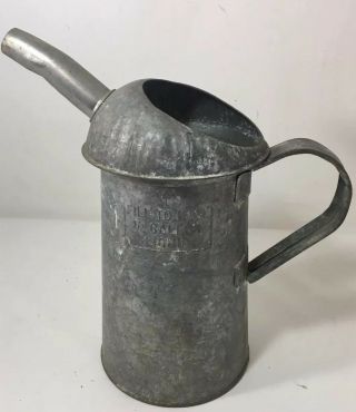 Vintage 1/2 Gallon Galvanized Metal Oil Can With Gooseneck Spout