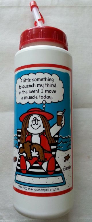 Vintage 1994 Comic Girl Cathy Guisewite Water Bottle With Straw & Cap