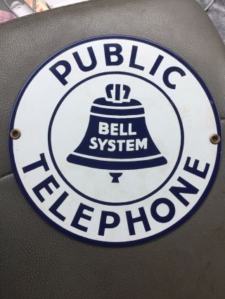 Bell System Public Telephone Porcelain Sign - 7 "