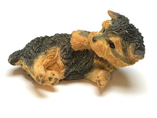 Yorkie Puppy Dog Figurine Statue Hand Painted Resin Living Stone