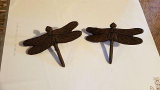 Cast Iron Set Of 2 Dragonfly Nail Rustic Brown 6 " X 4 " Wall Decor Crafts