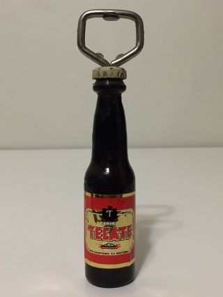Vintage 1980s Cerveza Tecate Beer Bottle Shaped Opener Wood Label Logo Brewery