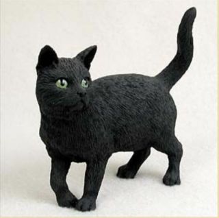 Shorthaired Black Tabby Cat Figurine Statue Hand Painted Resin Standing
