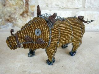 Beadworx Handcrafted Beaded/wired African Art Figurine Warthog Gold/brown