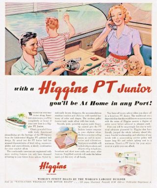 1945 Ad Higgins Pt Junior Boats Cabin Family Water Revere Copper And Brass Inc