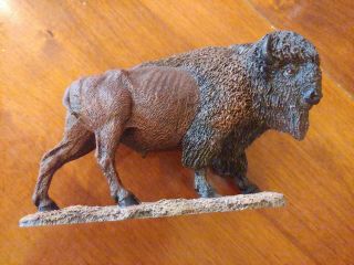 Buffalo Brown Bison Hand Painted Figurine Animal Statue Resin Signed
