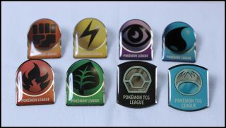 Pokemon League Badge Set Of 8 Pin Type Gym Tcg Card Pikachu Nintendo