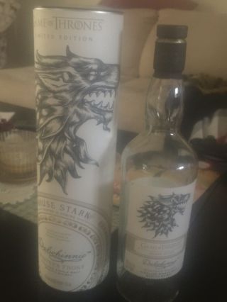 Game Of Thrones - House Stark - Empty - Scotch Whisky Dalwhinnie Bottle,  Tube