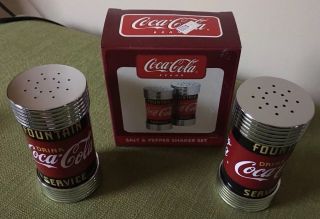 Coca Cola Salt & Pepper Shaker Set Nip 4” Tall
