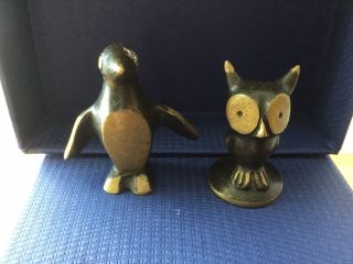 Miniature Brass Penguin And Owl,  Set Of 2,  Baller Austria