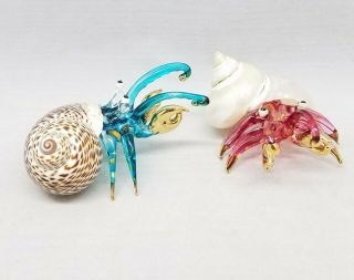 Hermit Crab Shell Hand Blown Glass Miniature Figurine Sea Aquarium Art Decor S2