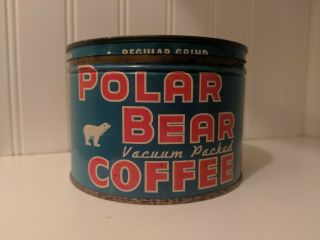 Polar Bear Coffee Tin One Pound Keywind Antique Advertising Muskogee Oklahoma