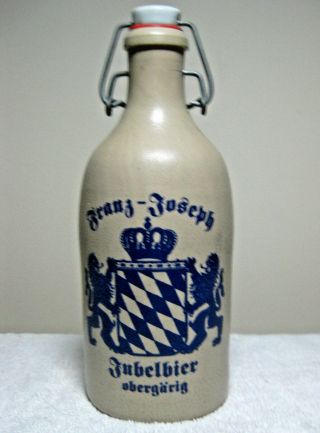 Vintage Franz Joseph Jubelbier Stoneware Bottle Growler Porcelain Stopper German