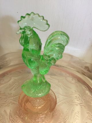 Clear Green Depression Glass Rooster Figurine 4.  4 " Tall