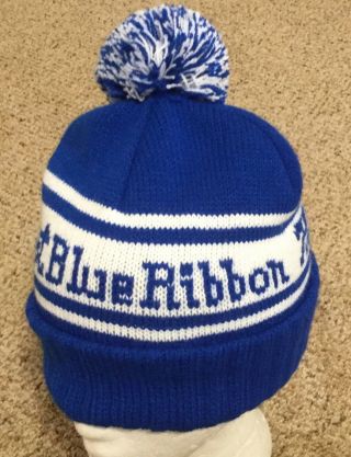 Vtg SKI Winter Pabst Blue Ribbon Beer Knit Stocking Cap Hat Beanie Pom Pom PBR 2