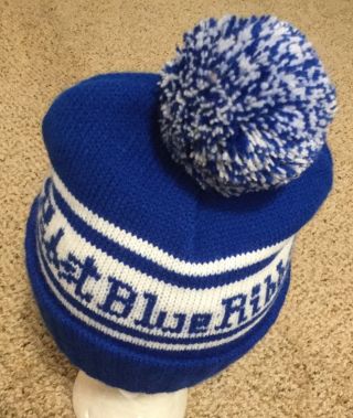 Vtg SKI Winter Pabst Blue Ribbon Beer Knit Stocking Cap Hat Beanie Pom Pom PBR 4