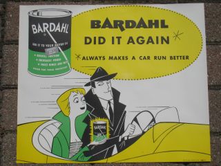 Rare Bardahl Detective In Old Car Bardahl Oil Large Sign 1950 