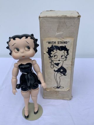 Vintage Betty Boop Porcelain Bisque Jointed Doll Black Dress Box 11 “
