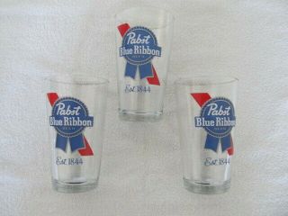 Cool Pabst Blue Ribbon Pbr Pub Bar Beer Glasses Set Of 3 / Man Cave