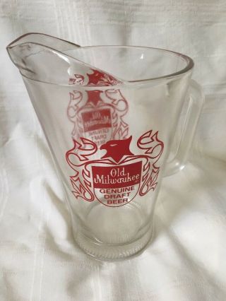Vintage Large Glass Beer Pitcher 9 " Old Milwaukee Wisconsin