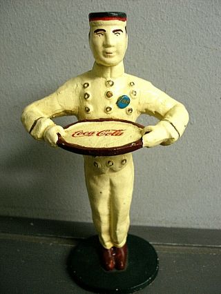 Vintage Coca - Cola Cast Iron Waiter Bellhop Bell Boy Figurine Doorstop