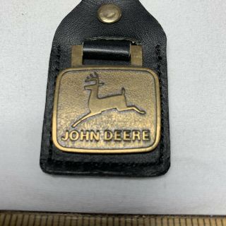 John Deere 1968 Leaping Deer Trademark Logo Brass & Leather Key Chain Jd Company