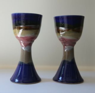Vintage Blue Bonnema Pottery Bethel Maine Goblets Wine Drinking Pottery Glasses