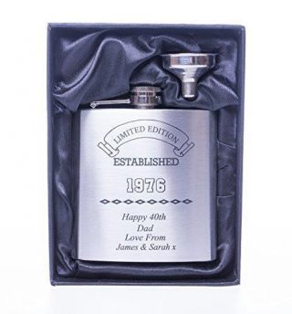 Personalised Established Birthday Hip Flask In Gift Box 18th/21st/30th/40th/dad