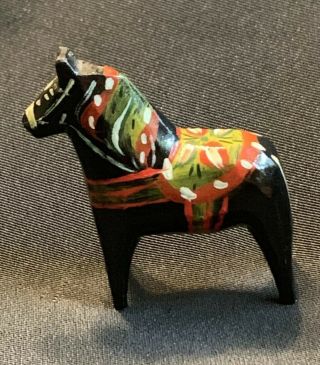 Miniature Swedish Dala Horse,  Hand Painted Swedish Folk Art With Base 1.  5” X 1.  5