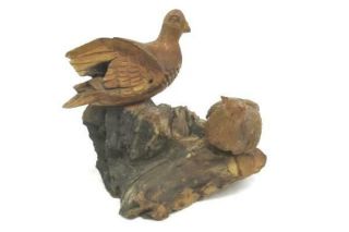 Hand Carved Wooden Doves Birds On Wood Burl Sculpture