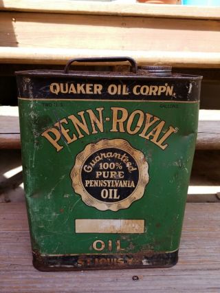 Vintage Penn - Royal 2 Gallon Motor Oil Can Graphic Sign Gas Station Quaker Oil