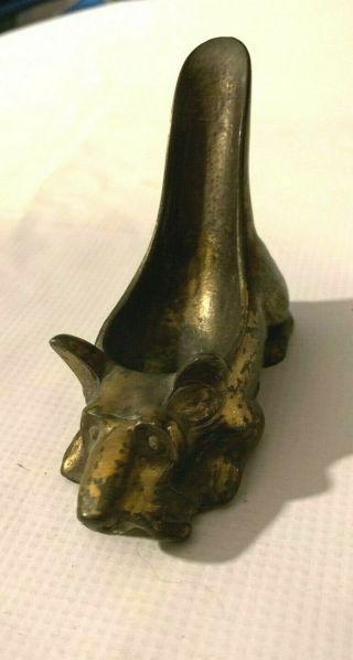 Vintage Detailed Brass Scottish Terrier Dog Pipe Rest Stand Great Patina 4.  75 "