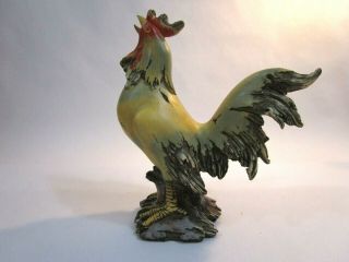 Resin Crowing Rooster Bird Looks Like Carved From Wood 7 " X 8 1/2 " Sculpture