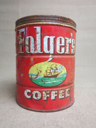 Vintage Folgers 2 Lb Coffee Can 1959 Litho Tin