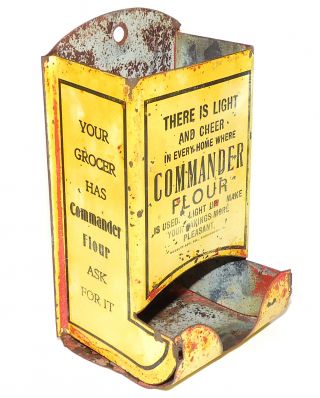 Vtg Antique Scarce Commander Flour Wall Mount Advertising Match Holder Safe Box