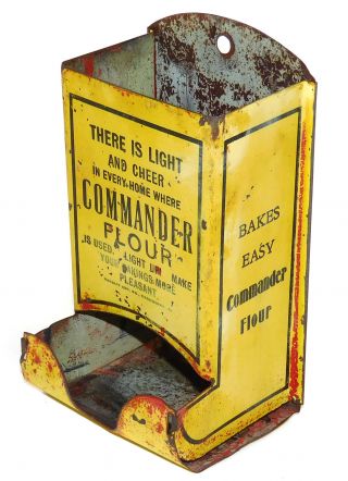 vtg Antique Scarce Commander Flour Wall Mount Advertising Match Holder Safe Box 3