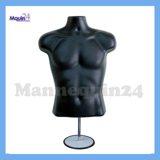 Male Mannequin Torso Form - Black Dress Form W/ Stand & Hanging Hook