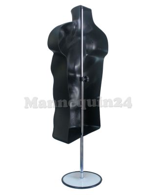 Male Mannequin Torso Form - Black Dress Form w/ Stand & Hanging Hook 2