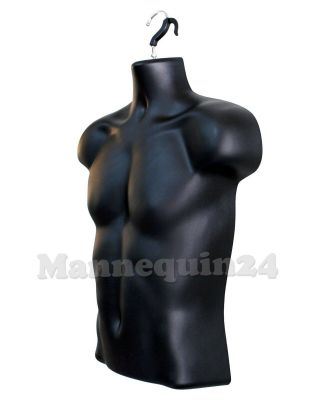 Male Mannequin Torso Form - Black Dress Form w/ Stand & Hanging Hook 3
