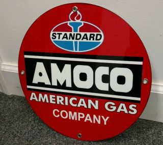 American Gas Company Standard Amoco Oil Gasoline Sign.  On 10 Signs
