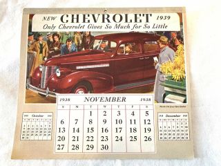 Vintage Antique 1939 Chevrolet Dealer Calendar Complete Nos Car Illustrations